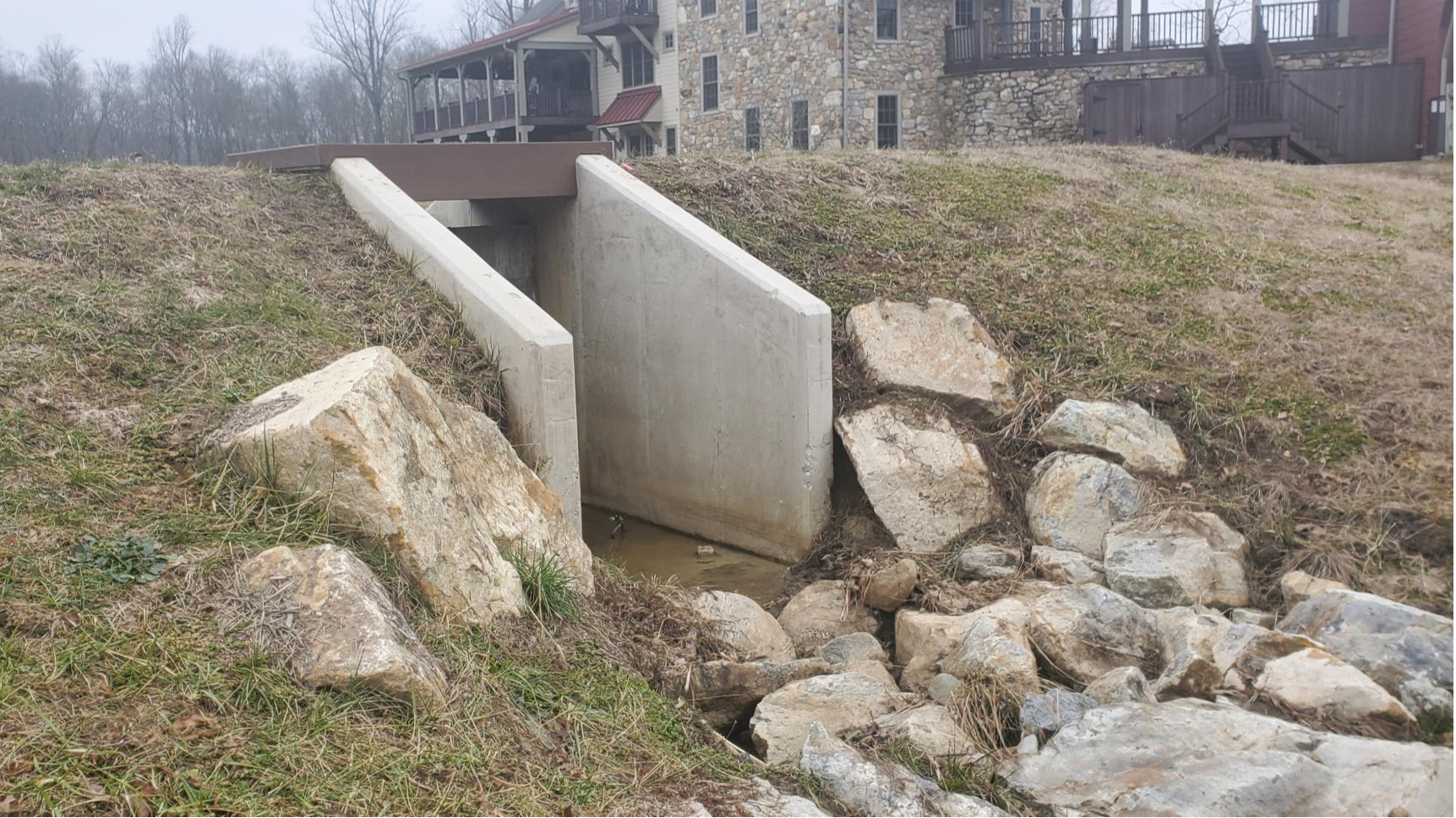 Spillway Weir Concrete spillway weir and ballast drainage way for recreational pond in Wallace Township, Chester County, PA. Alta provided Civil Engineering & Land Development, Land Survey, Permitting, and Construction Inspection & Testing services for this project. Concept and construction by PondWorks.